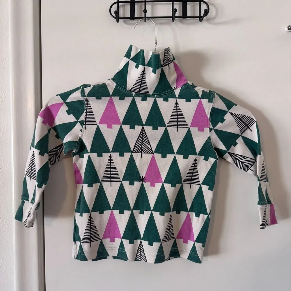 Hanna Andersson US 4 Holiday Print Turtleneck Forevergreen Forest Pink VGUC